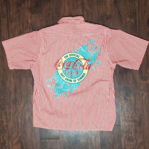 Coca Cola Red Striped Men's Shirt Size Large - Vintage - Drink Of Summer Uniform